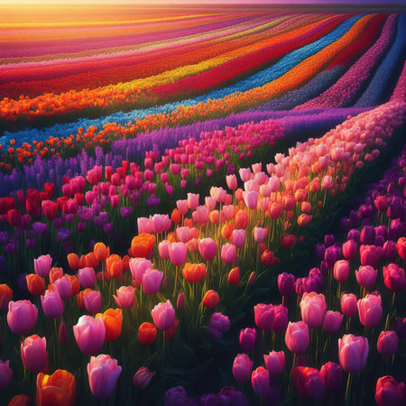 Field, Tulips, colorful backgroundの素材