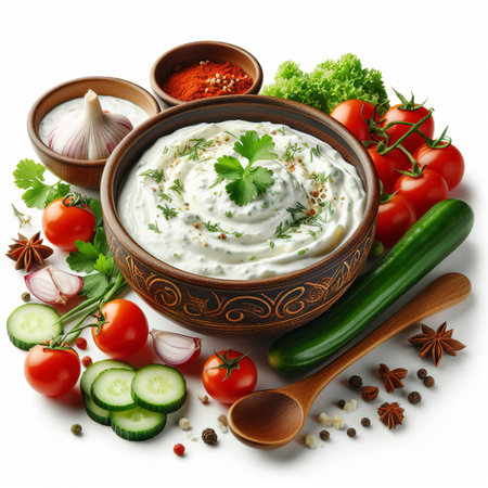 Traditional Greek Tzatziki isolated on white backgroundの素材