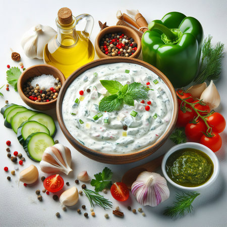 Traditional Greek Tzatziki isolated on white backgroundの素材