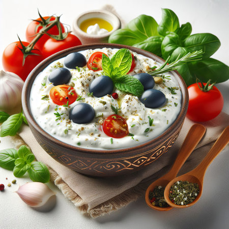 Traditional Greek Tzatziki isolated on white backgroundの素材