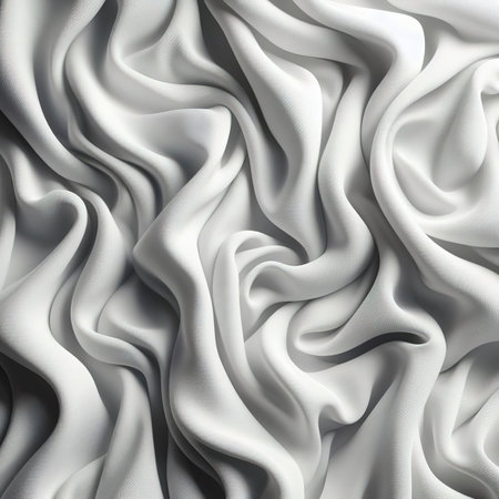 white crumpled fabric texture background. Silk curtain with fold waves for designの素材