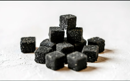 Black sugar cubes on white backgroundの素材