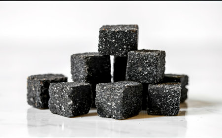Black sugar cubes on white backgroundの素材
