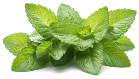 Bundle of fresh spearmint isolated on whiteの素材
