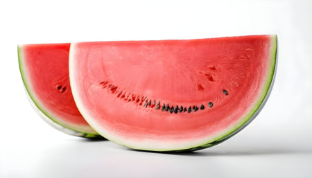 pieces of fresh ripe red watermelon on white backgroundの素材