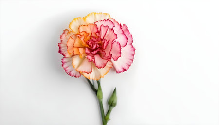 Top view beautiful multicolor carnation flower isolated on white backgroundの素材