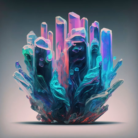liquid crystal caverns frozen in an abstract futuristic 3d isolated on a transparent backgroundの素材