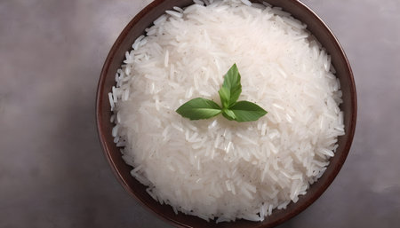 bowl of white delicious rice .Garnish. View from above. Chinese cuisine, hotpot ingredientの素材