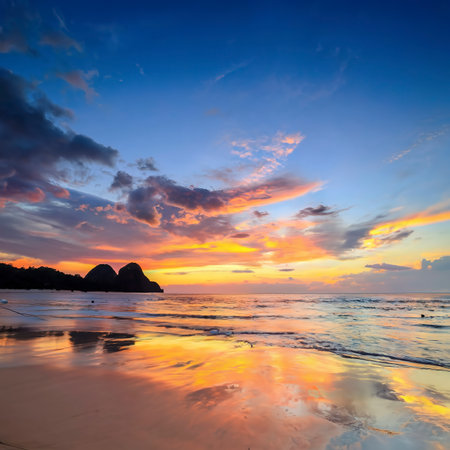 beautiful sunset sky at beautiful sea beach in thailandの素材