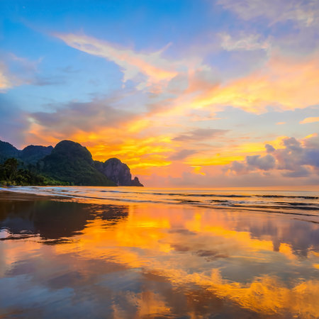 beautiful sunset sky at beautiful sea beach in thailandの素材