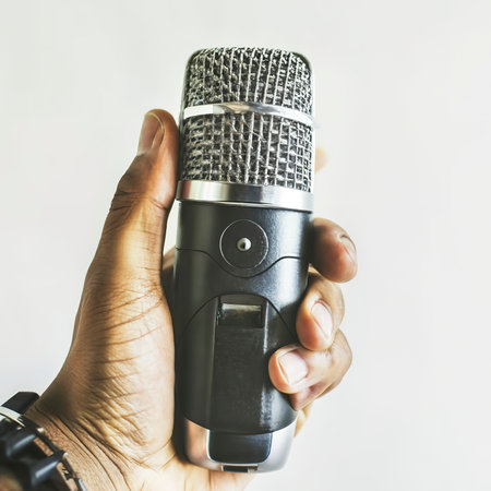 Microphone on hand isolatedの素材