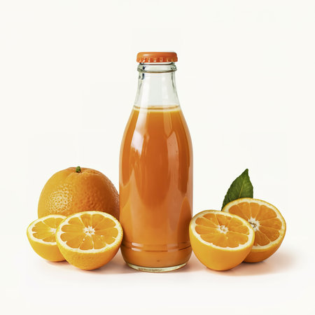 Orange juice bottle isolated on white backgroundの素材