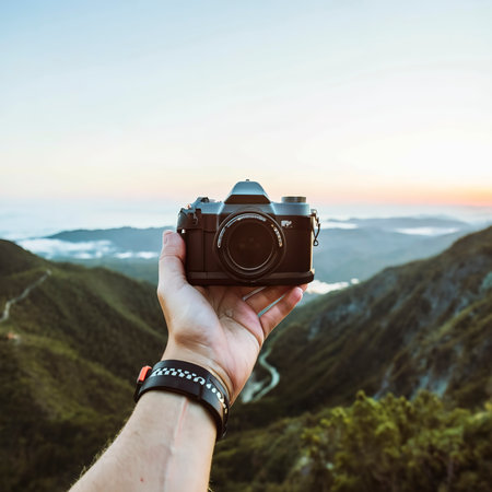 Hand and camera and travelの素材