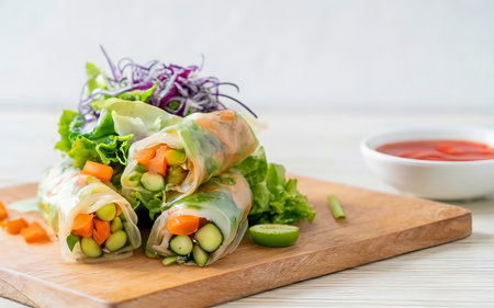 Fresh vegetable noodle spring roll, diet food, clean food, saladの素材