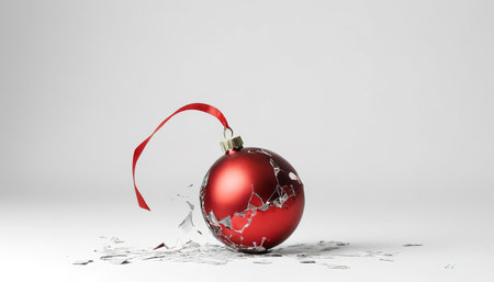 Christmas. Broken red christmas ball isolated on whiteの素材