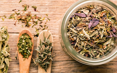 Collage herbal tea and dried herbsの素材