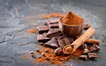 Chocolate, cocoa beans and cocoa powderの素材
