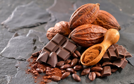 Chocolate, cocoa beans and cocoa powderの素材