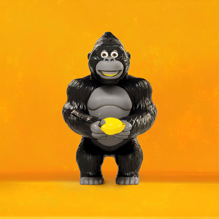 black toy gorilla yellow backgroundの素材