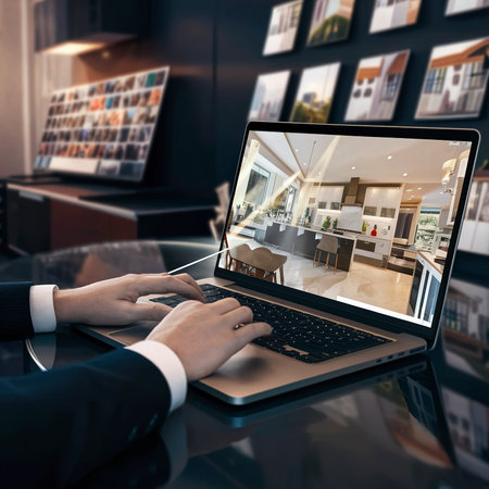 Real estate theme with person using a laptop computerの素材