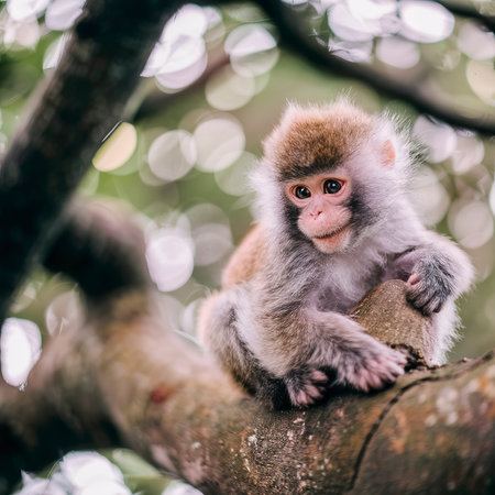 selective focus cute monkey sittingの素材