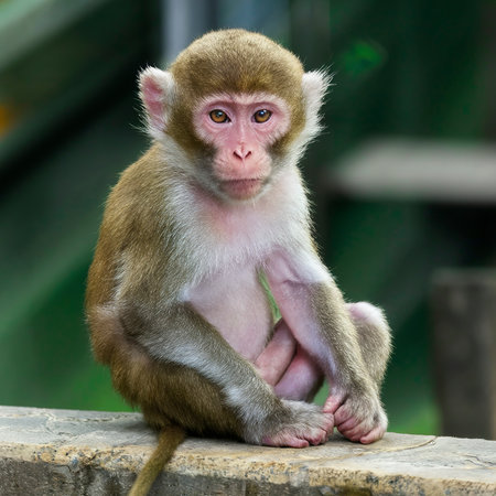 selective focus cute monkey sittingの素材