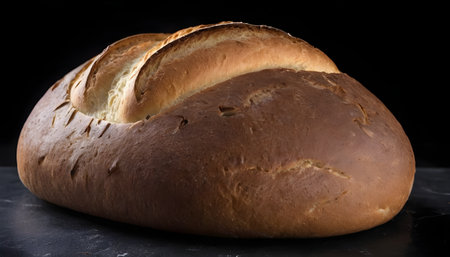 baked homemade bread from a bread machine on a black backgroundの素材