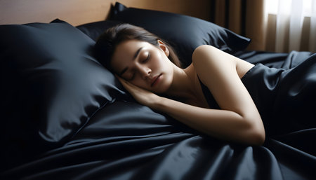 Beautiful woman asleep in bedの素材