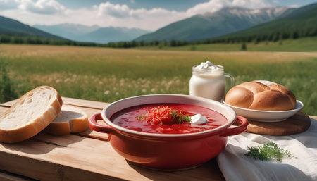 Borsch on the wooden tableの素材