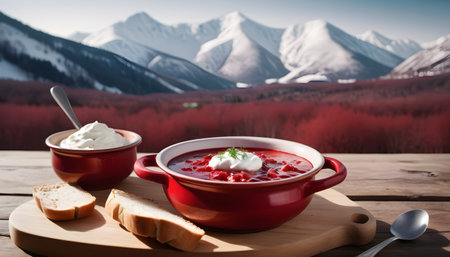 Borsch on the wooden tableの素材