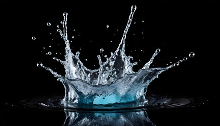 water splash isolated on black backgroundの素材