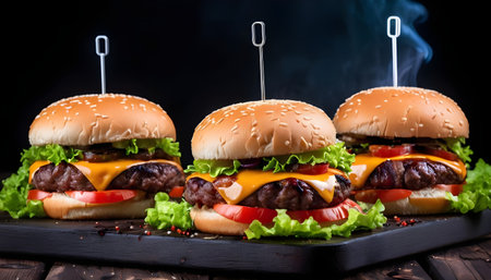 Fried cutlet for burger with vegetables and spices on wooden board Isolated, white backgroundの素材