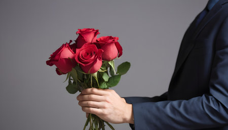 man giving bunch of roseの素材