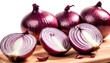 Sliced Flat sweet onion on a cutting boardの素材