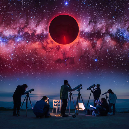 Eclipse of the red moon and milky wayの素材