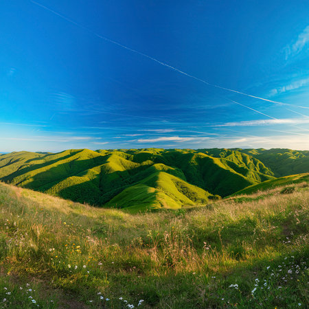 Green hills with blue sky.の素材