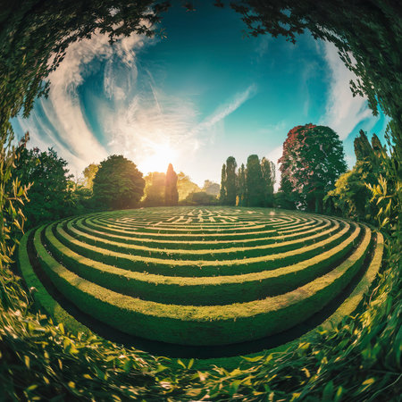 Green maze field drone shotの素材