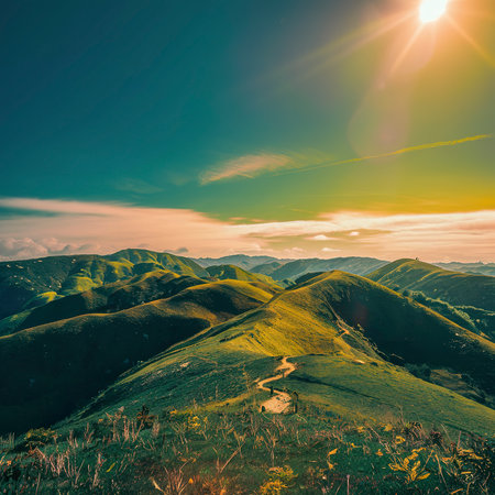 Green hills with blue sky.の素材