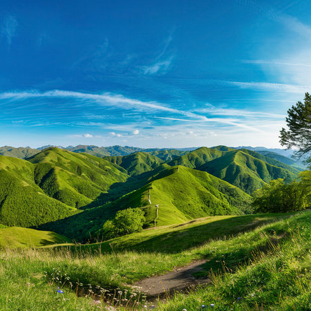 Green hills with blue sky.の素材