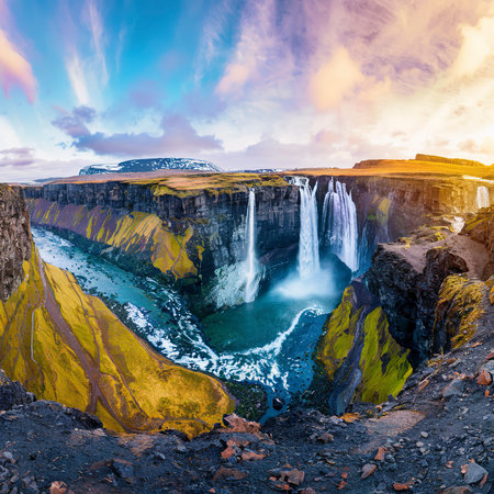 Haifoss waterfall in Icelandの素材