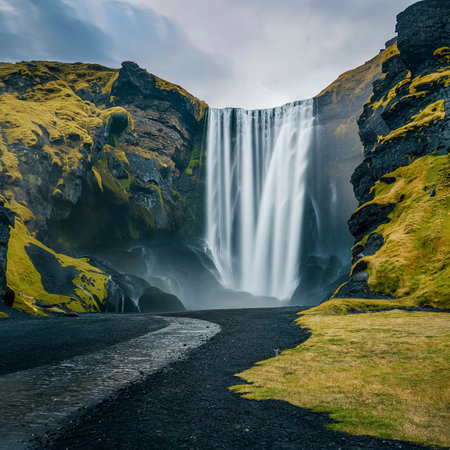 Haifoss waterfall in Icelandの素材