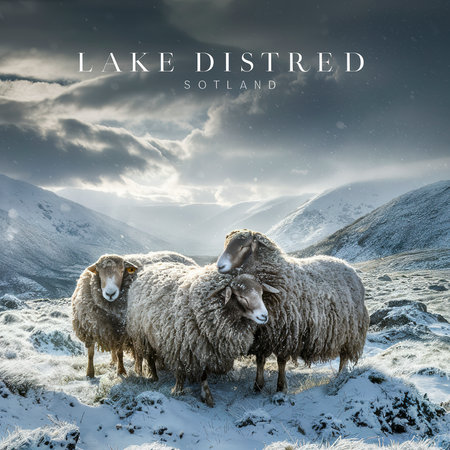 Herdwick sheep at the snowy Lake District in Scotlandの素材