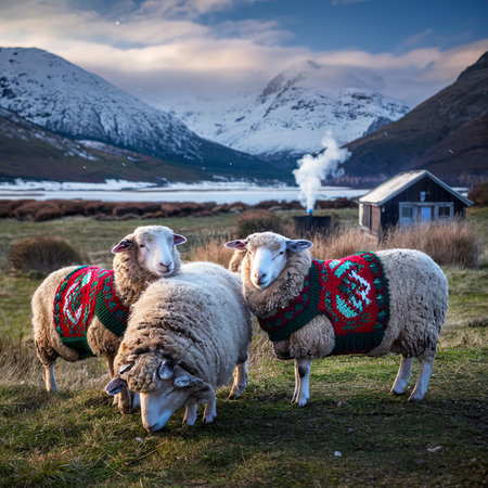 Herdwick sheep at the snowy Lake District in Scotlandの素材