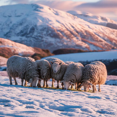 Herdwick sheep at the snowy Lake District in Scotlandの素材
