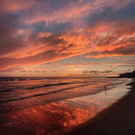 Orange sky at the beachの素材
