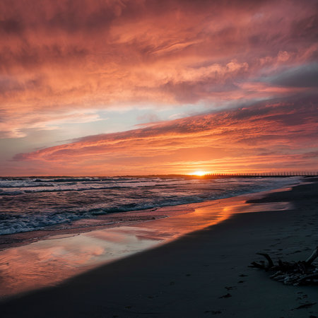 Orange sky at the beachの素材