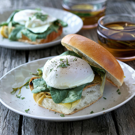 Poached egg in bread rollsの素材