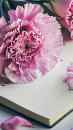 Pink carnation with blank notesの素材