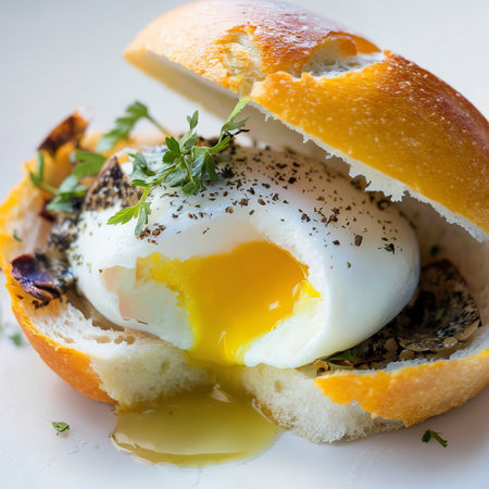 Poached egg in bread rollsの素材