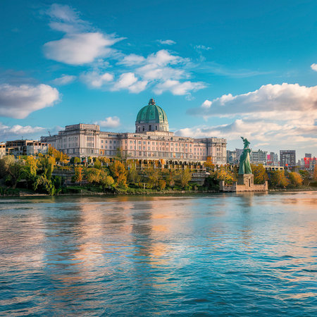 Vienna skyline on the Danube riverの素材